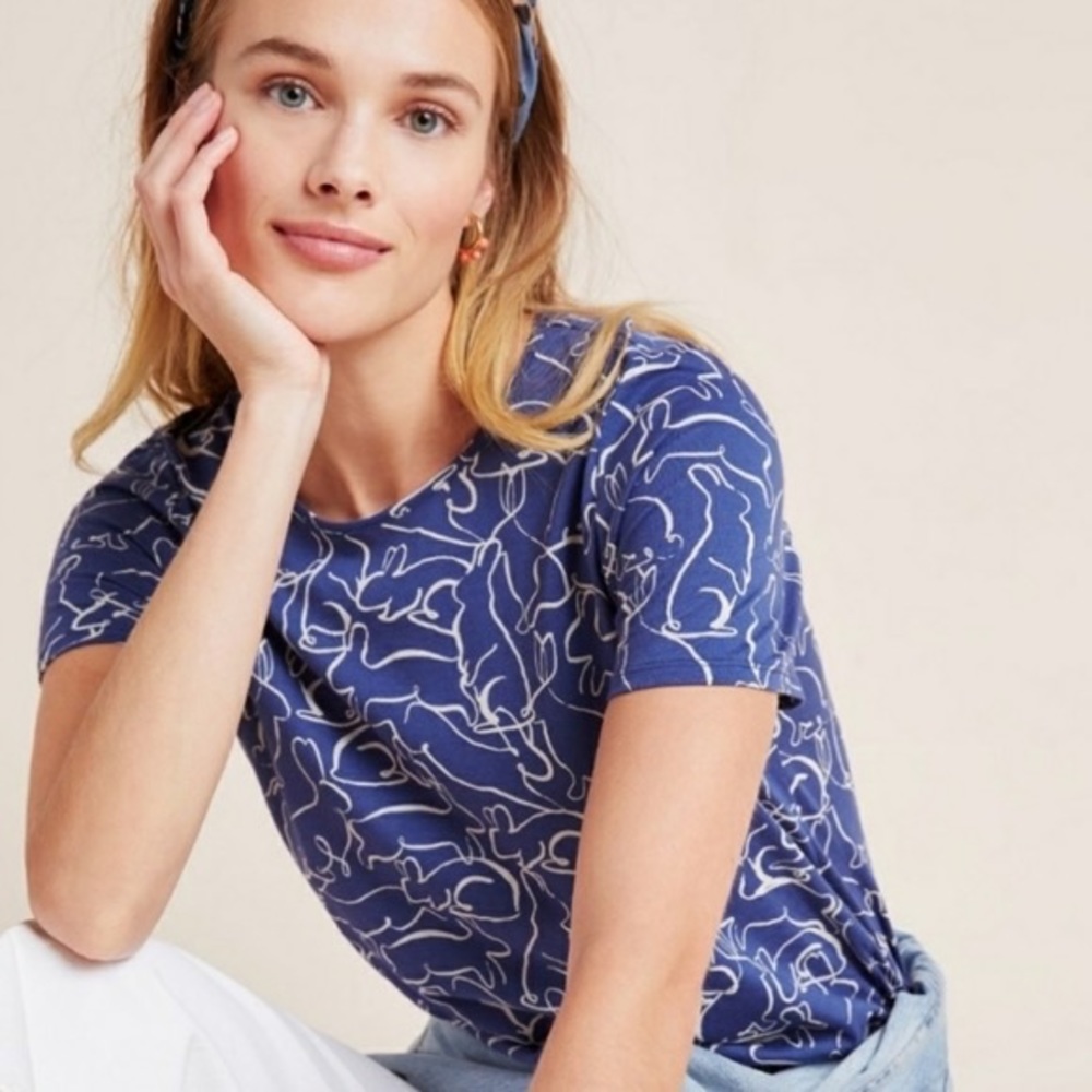 Anthropologie Allie Printed Bunny Tee Shirt Sz Small Retails $58